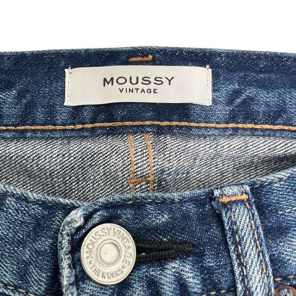 Moussy Vintage Velma Jeans Tapered Distressed Dark Wash Blue Denim Women's 26 - Picture 4 of 7